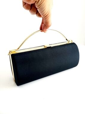 Elegant Black Satin Evening Handbag with Gold Frame